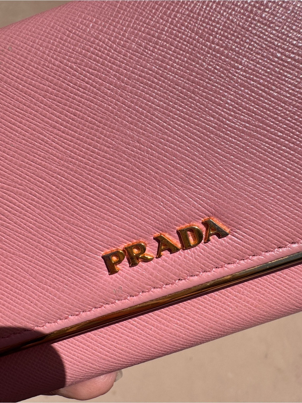 Authentic Prada Pink Saffiano Crossbody Wallet with Gold Chain Strap - Picture 11 of 13